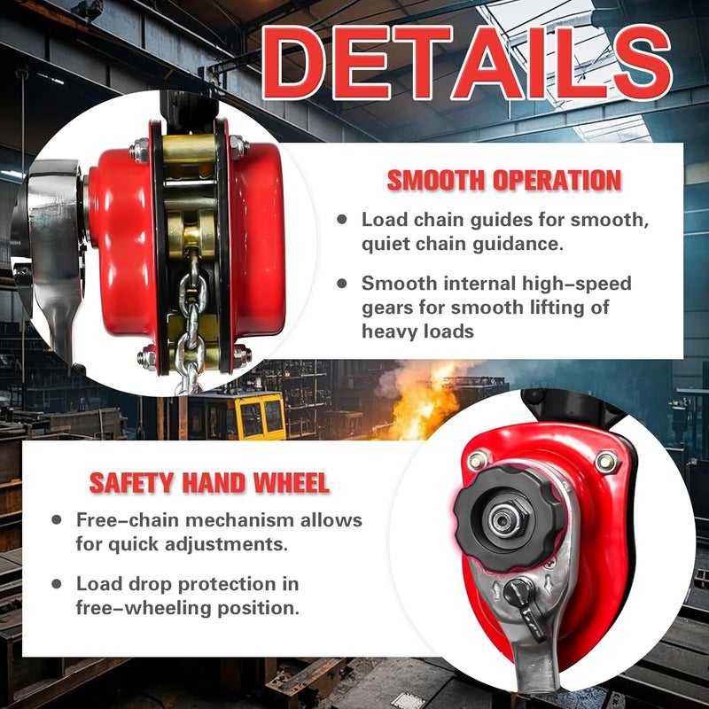 FITHOIST Heavy-Duty Manual Lever Chain Hoist Come Along 1/2 Ton 1100LBS 10FT Lift, Enhanced Pawl Brake Industrial G80 Alloy Steel w/ 360° Hooks for Construction Logging Garage Warehouse, Red - Image 3